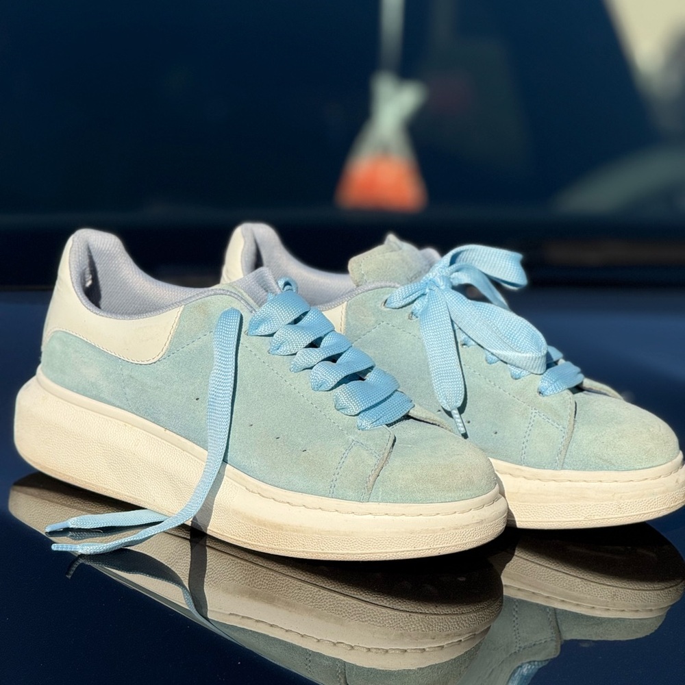 Alexander McQueen Light Blue and Cream Sneakers